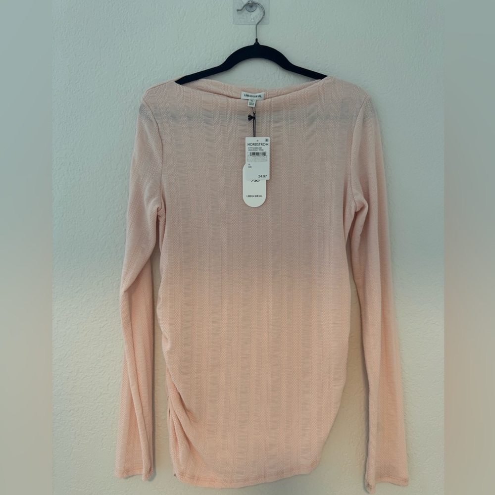 Urban Social from Nordstrom-Light Pink, Boat Neck, Long Sleeve Top. - Picture 3 of 7